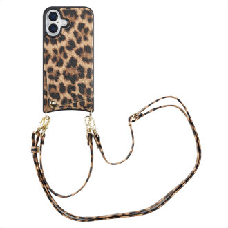 Selencia Nova Telefoonhoes met Koord en Pashouder voor de Apple iPhone 16 - Leopard Meerkleurig