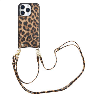 Selencia Nova Telefoonhoes met Koord en Pashouder voor de Apple iPhone 16 Pro - Leopard Meerkleurig