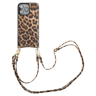 Selencia Nova Telefoonhoes met Koord en Pashouder voor de Apple iPhone 16 Pro Max - Leopard Meerkleurig