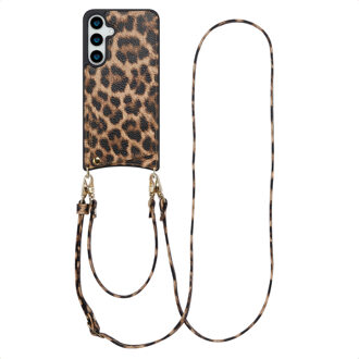 Selencia Nova Telefoonhoes met Koord en Pashouder voor de Samsung Galaxy S24 Plus / S25 Plus - Leopard Meerkleurig