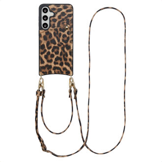 Selencia Nova Telefoonhoes met Koord en Pashouder voor de Samsung Galaxy S24 / S25 - Leopard Meerkleurig