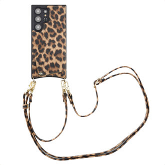 Selencia Nova Telefoonhoes met Koord en Pashouder voor de Samsung Galaxy S24 Ultra - Leopard Meerkleurig