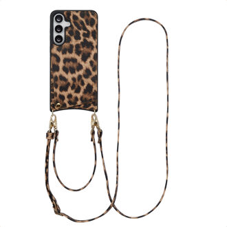 Selencia Nova Telefoonhoes met Koord en Pashouder voor de Samsung Galaxy S25 FE - Leopard Meerkleurig