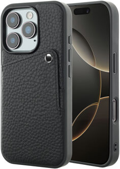 Selencia Riva Backcover met Pashouder voor de Apple iPhone 16 Pro - Zwart