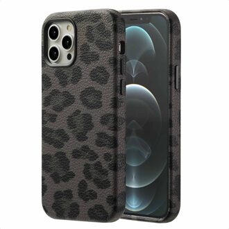Selencia Sabi Backcover Panterprint met MagSafe voor de Apple iPhone 12 (Pro) - Midnight Black Zwart