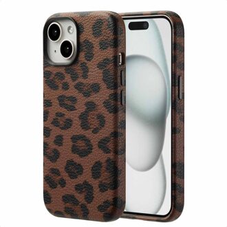 Selencia Sabi Backcover Panterprint met MagSafe voor de Apple iPhone 15 - Mocha Brown Bruin