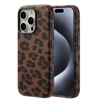 Selencia Sabi Backcover Panterprint met MagSafe voor de Apple iPhone 15 Pro - Mocha Brown Bruin