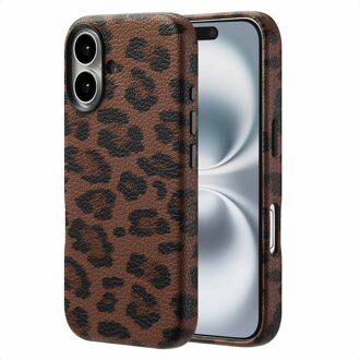 Selencia Sabi Backcover Panterprint met MagSafe voor de Apple iPhone 16 - Mocha Brown Bruin