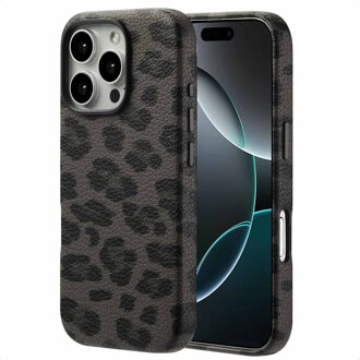Selencia Sabi Backcover Panterprint met MagSafe voor de Apple iPhone 16 Pro - Midnight Black Zwart