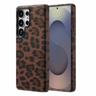 Selencia Sabi Backcover Panterprint met MagSafe voor de Samsung Galaxy S25 Ultra - Mocha Brown Bruin