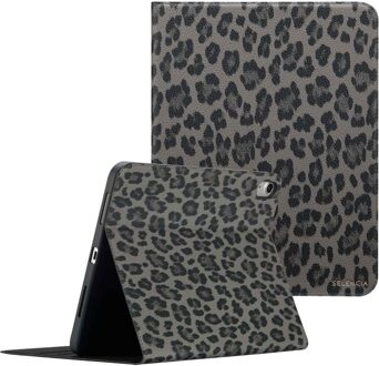 Selencia Sabi Bookcase met panterprint voor de Apple iPad 11 (2025) 11 inch A16 / iPad 10 (2022) 10.9 inch - Midnight Black Zwart