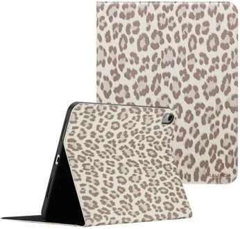 Selencia Sabi Bookcase met panterprint voor de Apple iPad 11 (2025) 11 inch A16 / iPad 10 (2022) 10.9 inch - Soft Ivory Beige