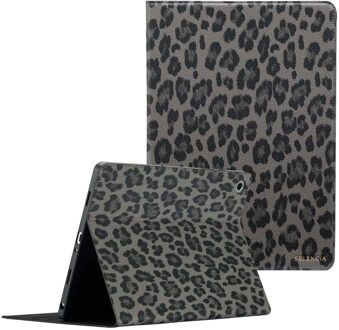 Selencia Sabi Bookcase met panterprint voor de Samsung Galaxy Tab A9 Plus - Midnight Black Zwart - 10.5