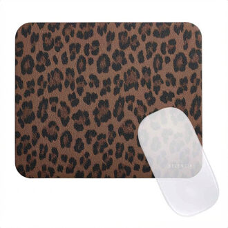 Selencia Sabi Kunstleren Muismat met Panterprint - 20 x 24 cm - Mocha Brown Bruin - One size