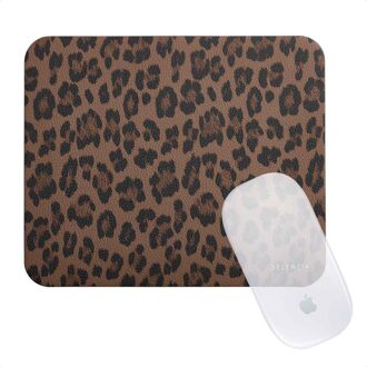 Selencia Sabi Kunstleren Muismat met Panterprint - 20 x 24 cm - Mocha Brown Bruin - One size