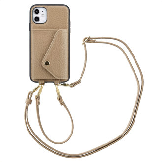 Selencia Sera Telefoonhoes met Koord en Envelop Pashouder voor de Apple iPhone 11 - Taupe Beige