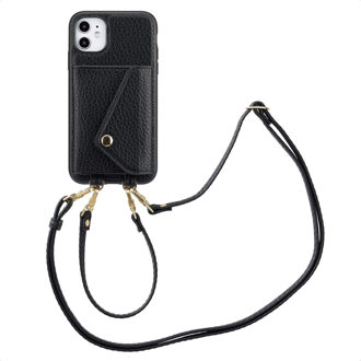 Selencia Sera Telefoonhoes met Koord en Envelop Pashouder voor de Apple iPhone 11 - Zwart