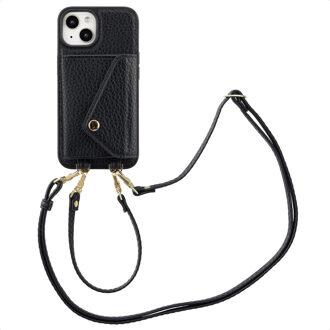 Selencia Sera Telefoonhoes met Koord en Envelop Pashouder voor de Apple iPhone 14 / 13 - Zwart