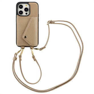 Selencia Sera Telefoonhoes met Koord en Envelop Pashouder voor de Apple iPhone 14 Pro - Taupe Beige