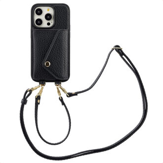 Selencia Sera Telefoonhoes met Koord en Envelop Pashouder voor de Apple iPhone 14 Pro - Zwart