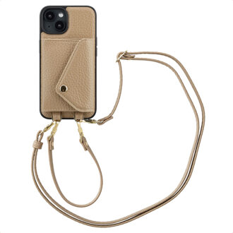 Selencia Sera Telefoonhoes met Koord en Envelop Pashouder voor de Apple iPhone 14 - Taupe Beige