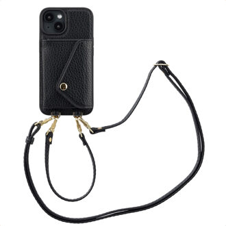 Selencia Sera Telefoonhoes met Koord en Envelop Pashouder voor de Apple iPhone 14 - Zwart