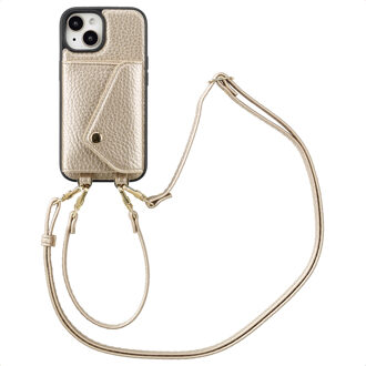 Selencia Sera Telefoonhoes met Koord en Envelop Pashouder voor de Apple iPhone 15 - Champagne Goud