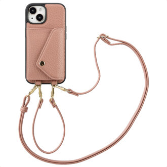 Selencia Sera Telefoonhoes met Koord en Envelop Pashouder voor de Apple iPhone 15 - Old Pink Roze
