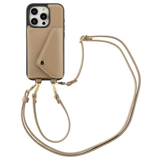 Selencia Sera Telefoonhoes met Koord en Envelop Pashouder voor de Apple iPhone 15 Pro - Taupe Beige