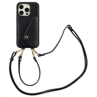 Selencia Sera Telefoonhoes met Koord en Envelop Pashouder voor de Apple iPhone 15 Pro - Zwart