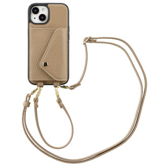 Selencia Sera Telefoonhoes met Koord en Envelop Pashouder voor de Apple iPhone 15 - Taupe Beige