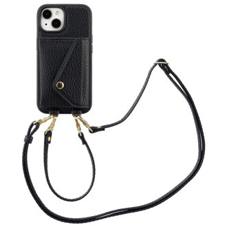 Selencia Sera Telefoonhoes met Koord en Envelop Pashouder voor de Apple iPhone 15 - Zwart