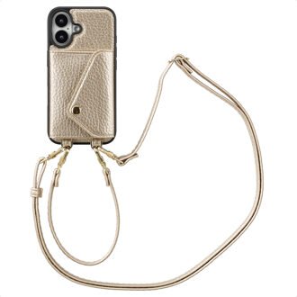 Selencia Sera Telefoonhoes met Koord en Envelop Pashouder voor de Apple iPhone 16 - Champagne Goud