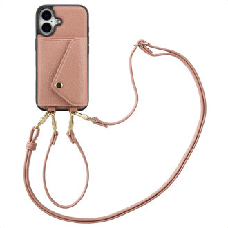 Selencia Sera Telefoonhoes met Koord en Envelop Pashouder voor de Apple iPhone 16 - Old Pink Roze