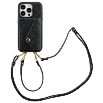 Selencia Sera Telefoonhoes met Koord en Envelop Pashouder voor de Apple iPhone 16 Pro - Zwart
