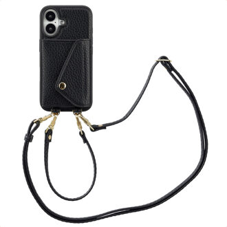 Selencia Sera Telefoonhoes met Koord en Envelop Pashouder voor de Apple iPhone 16 - Zwart