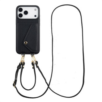 Selencia Sera Telefoonhoes met Koord en Envelop Pashouder voor de Apple iPhone 17 Pro Max - Zwart
