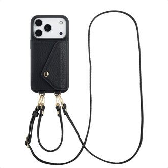 Selencia Sera Telefoonhoes met Koord en Envelop Pashouder voor de Apple iPhone 17 Pro - Zwart