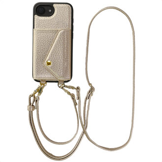Selencia Sera Telefoonhoes met Koord en Envelop Pashouder voor de Apple iPhone 17e / 16e - Champagne Goud