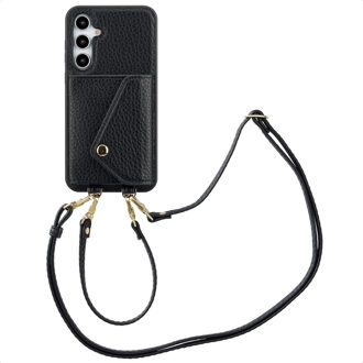 Selencia Sera Telefoonhoes met Koord en Envelop Pashouder voor de Samsung Galaxy A35 - Zwart