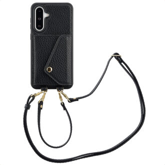 Selencia Sera Telefoonhoes met Koord en Envelop Pashouder voor de Samsung Galaxy A36 / A56 - Zwart