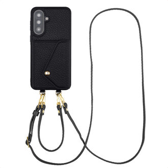 Selencia Sera Telefoonhoes met Koord en Envelop Pashouder voor de Samsung Galaxy A37 (5G) - Zwart