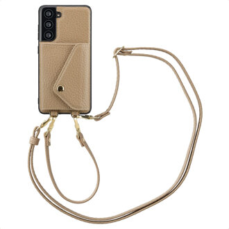 Selencia Sera Telefoonhoes met Koord en Envelop Pashouder voor de Samsung Galaxy S21 FE - Taupe Beige