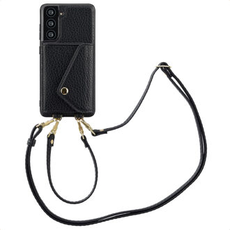 Selencia Sera Telefoonhoes met Koord en Envelop Pashouder voor de Samsung Galaxy S21 FE - Zwart