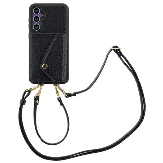Selencia Sera Telefoonhoes met Koord en Envelop Pashouder voor de Samsung Galaxy S23 FE - Zwart