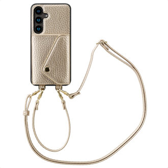 Selencia Sera Telefoonhoes met Koord en Envelop Pashouder voor de Samsung Galaxy S24 - Champagne Goud