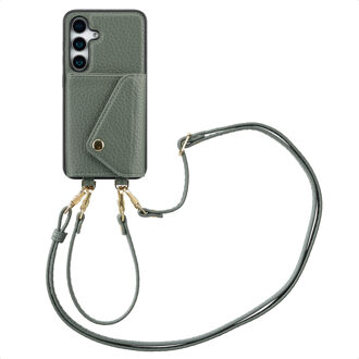 Selencia Sera Telefoonhoes met Koord en Envelop Pashouder voor de Samsung Galaxy S24 / S25 - Sage Green Groen