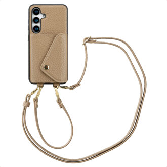 Selencia Sera Telefoonhoes met Koord en Envelop Pashouder voor de Samsung Galaxy S24 / S25 - Taupe Beige