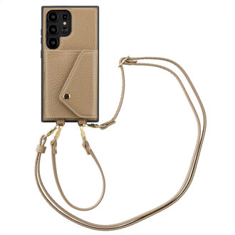 Selencia Sera Telefoonhoes met Koord en Envelop Pashouder voor de Samsung Galaxy S24 Ultra - Taupe Beige