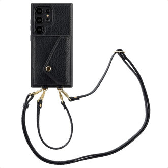 Selencia Sera Telefoonhoes met Koord en Envelop Pashouder voor de Samsung Galaxy S24 Ultra - Zwart